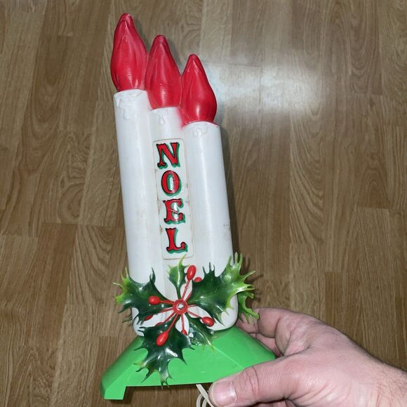 Vintage Empire Christmas Blow Mold Light Up NOEL Triple Candle 13” Working - Picture 5 of 8